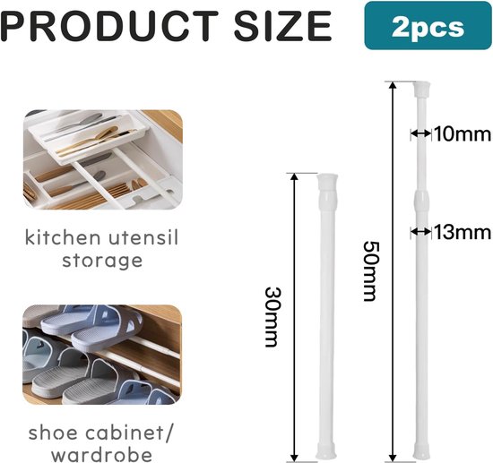 Set 4 Telescopische Spanstaven 30-50 cm - Zonder Boren - Anti-Roest - Voor Kast, Keuken, Badkamer, Garderobe — afbeelding 4