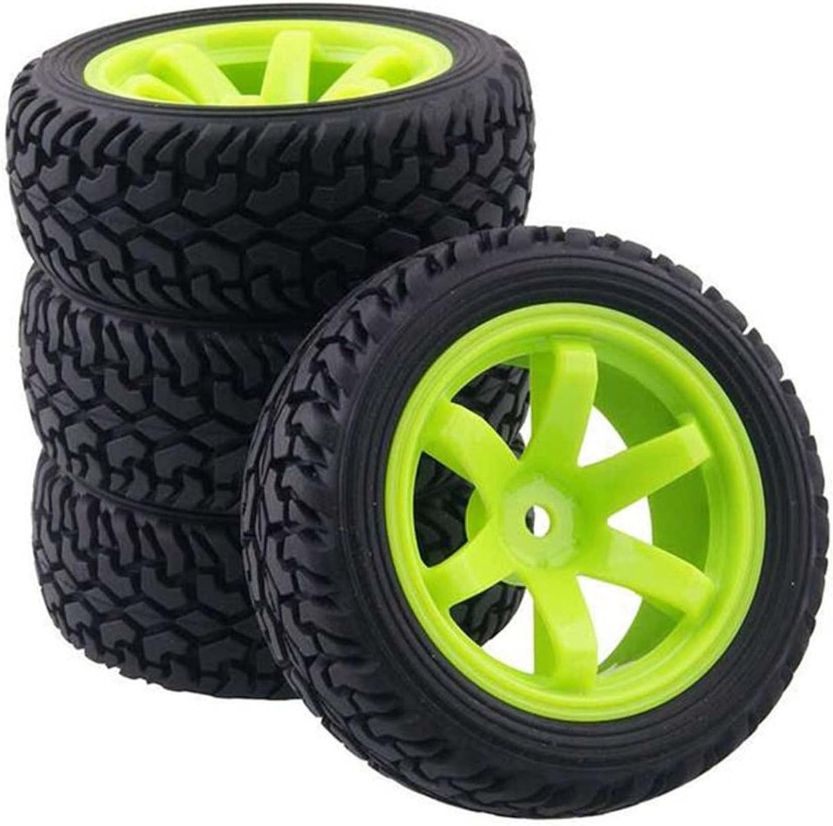 4 Stuks 75mm Rubber Banden en Plastic Wielen met 6-Spaken Velgen voor 1/10 RC Auto en 1/16 Rallyauto - Geschikt voor HSP, HPI en Kyosho Modellen