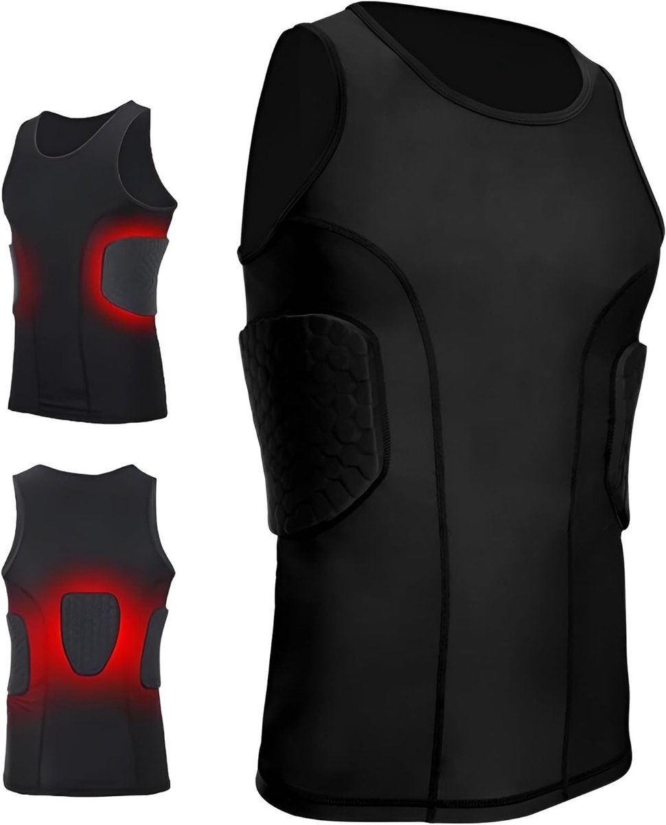 Heren Sportshirt met Gevoerde Bescherming voor Voetbal, Basketbal en Rugby - Schokabsorberend en Comfortabel