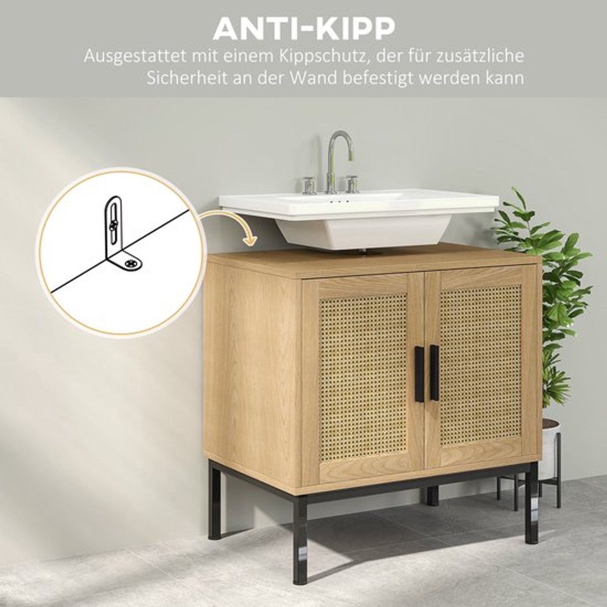 Badkamerkast – Badkamermeubel – Kolomkast – Opbergkast – Wastafelonderkast – Boho Stijl – 