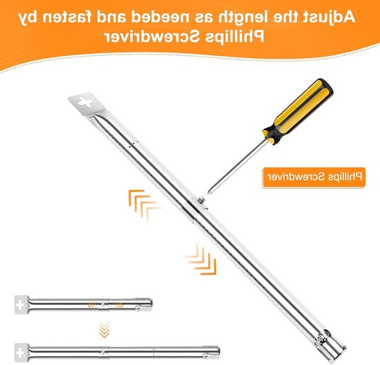 Dailygoods- Brandervervanging Universeel - Roestvrijstalen Brander - 4 Stuks - Verstelbaar van 31-44 cm - Inclusief Hardware - Geschikt voor Gasgrills - Gasbrander van Dailygoods — afbeelding 4