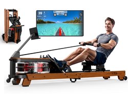 MettleMatic Waterroeitoestel voor Thuis -Houten Roeimachine met Waterweerstand & Bluetooth – Vouwbaar met Monitor & Tablethouder – Max 180kg Draagvermogen
