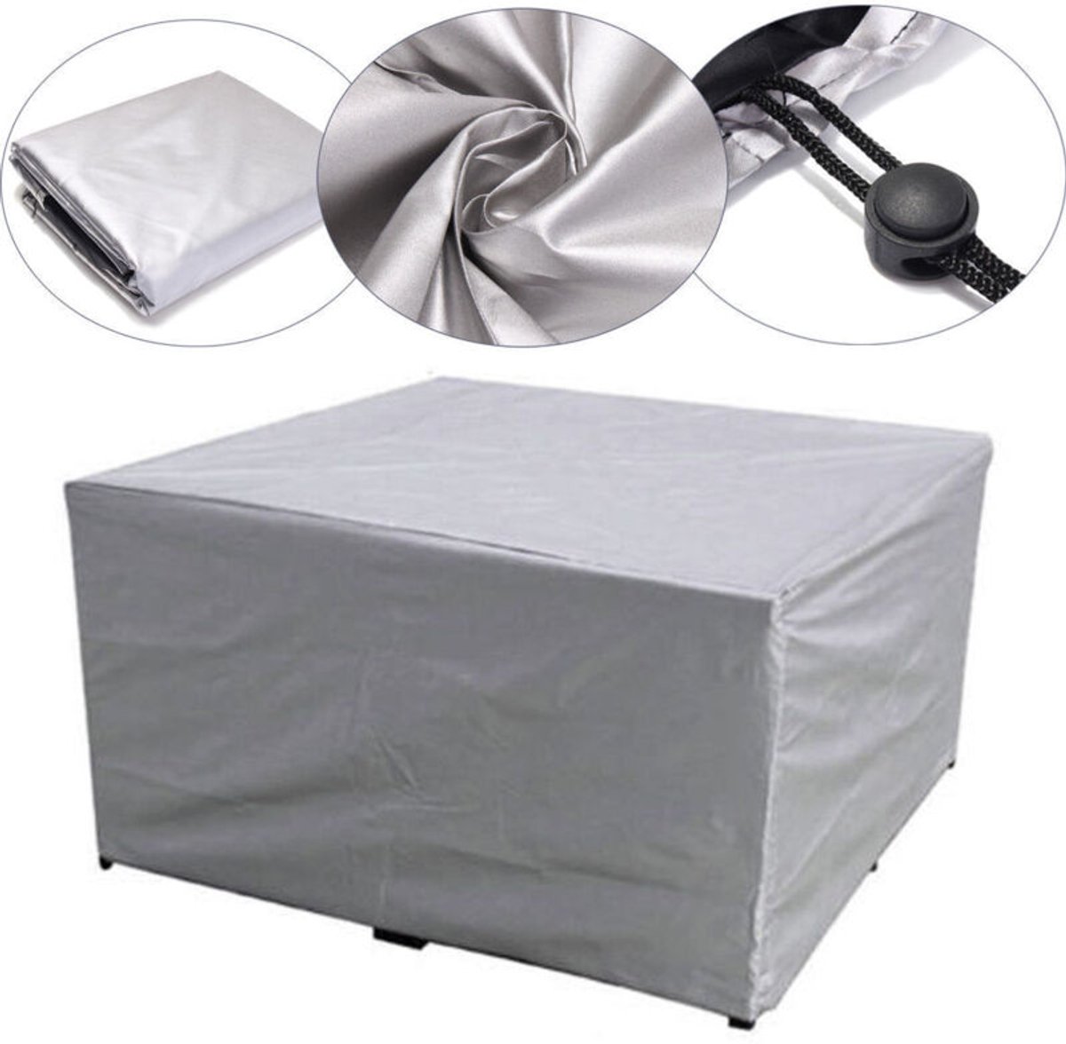 Tuinmeubelhoes, 115x115x70 cm, Oxford-stof, waterdicht, winddicht en UV-bestendig; beschermhoes voor tuintafel en -stoelen - zilver.