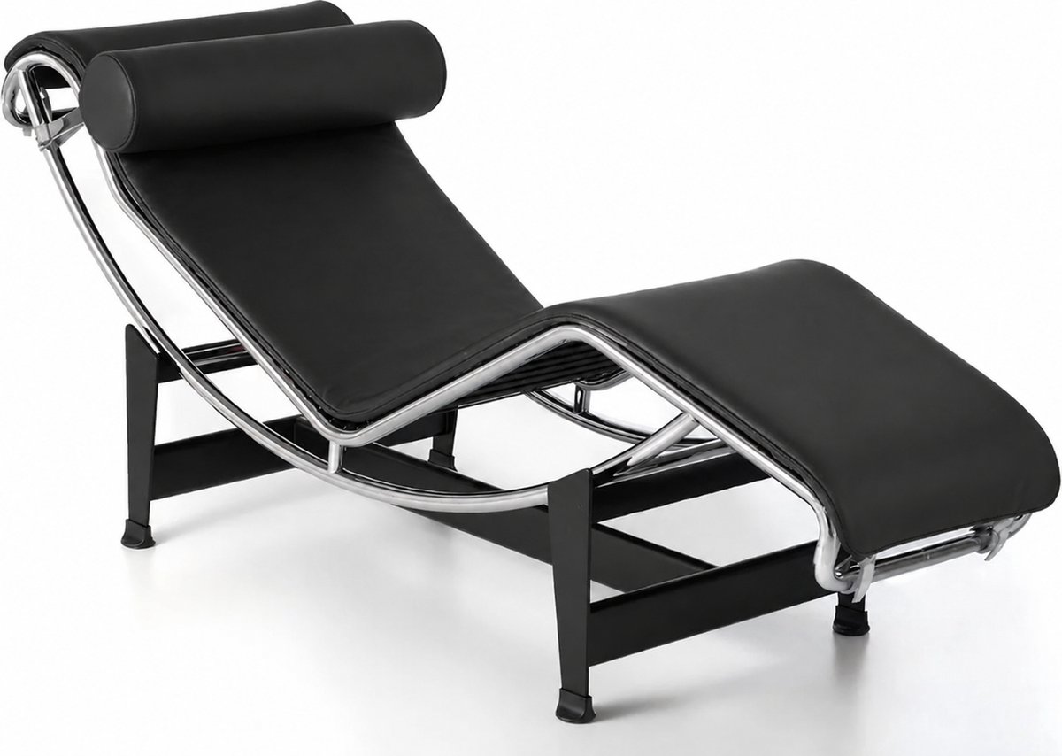 Chaise Longue - Fauteuil - Ligstoel - Ligbed - Stoel - Zwart - Leer - Verstelbaar - Design