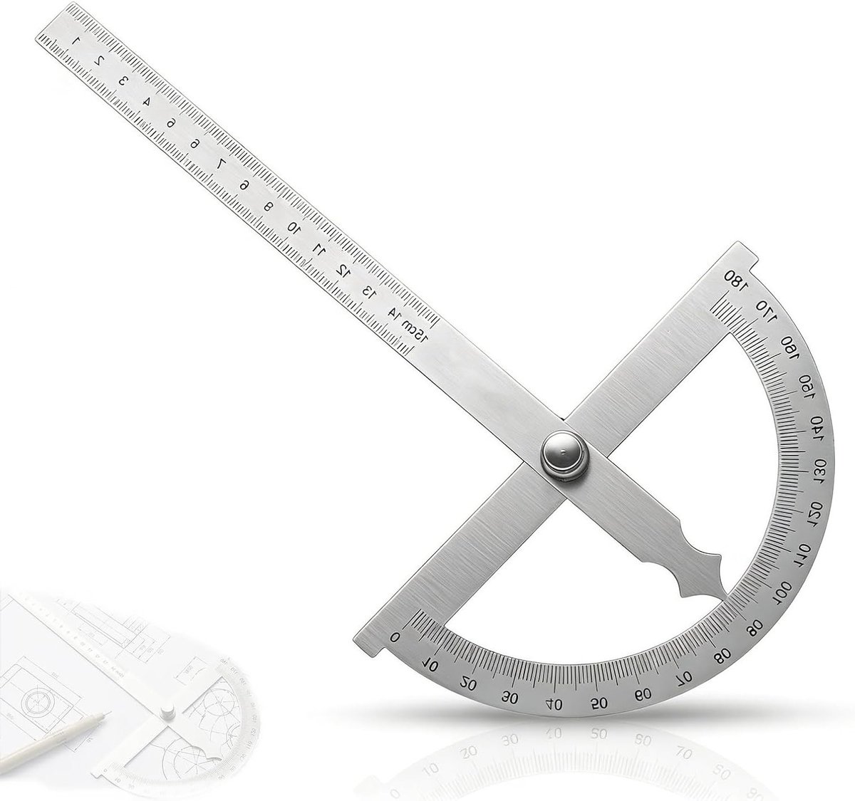 Duurzame roestvrijstalen goniometer, hoekgradenboog voor houtbewerking, doe-het-zelf en productie, 83 mm x 282 mm, ideaal voor precisiewerk
