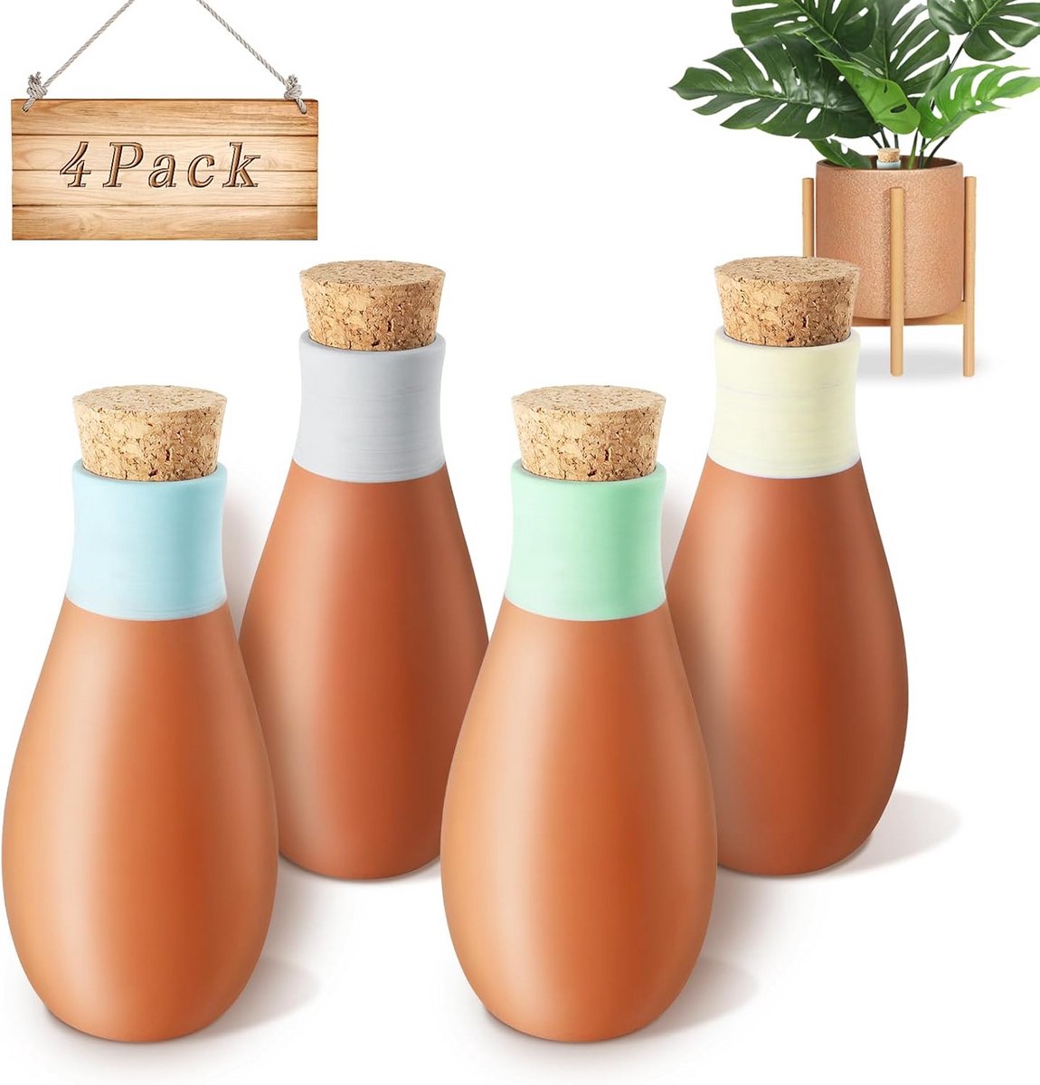 4 Stuks Terracotta Watergeefbollen voor Binnen en Buiten Planten - Zelfvoorzienend Water Geven