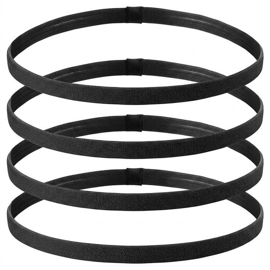 Bandeaux de sport élastiques Zwart – Set de 4 pièces – accessoires de cheveux antidérapants Uni pour le sport et l'usage quotidien