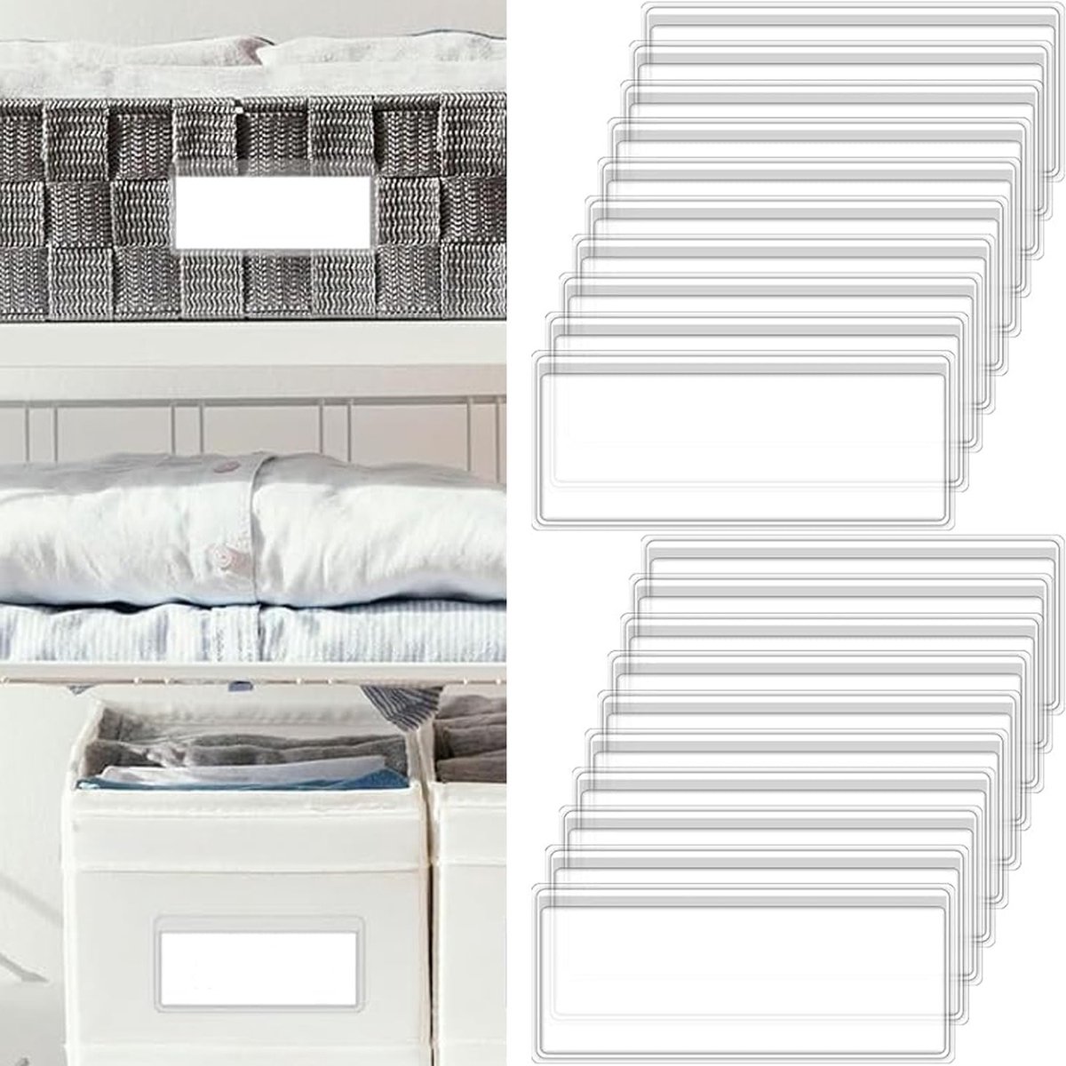 Set van 30 Zelfklevende Labelhouders en Compartimenten met Lege Indexkaarten - Transparante Opbergdoos voor Naamlabels, Mappen en Organisatie van Mailboxen en Planken