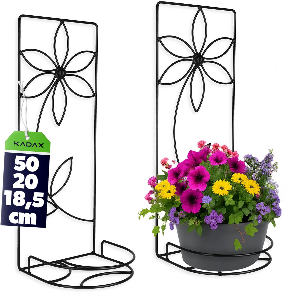 KADAX Plantenhanger, bloempothouder van staal, bloemenhanger, wandrooster, bloemenrek voor binnen, planten, bloemenhouder, plantenrek, wandhouder, decoratie, zwart (bloem)