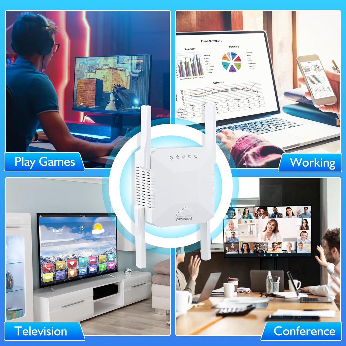 HORCONDORM Wifi-versterker 1200 Mbit/s Dual-Band met 4 Antennes - afbeelding 3