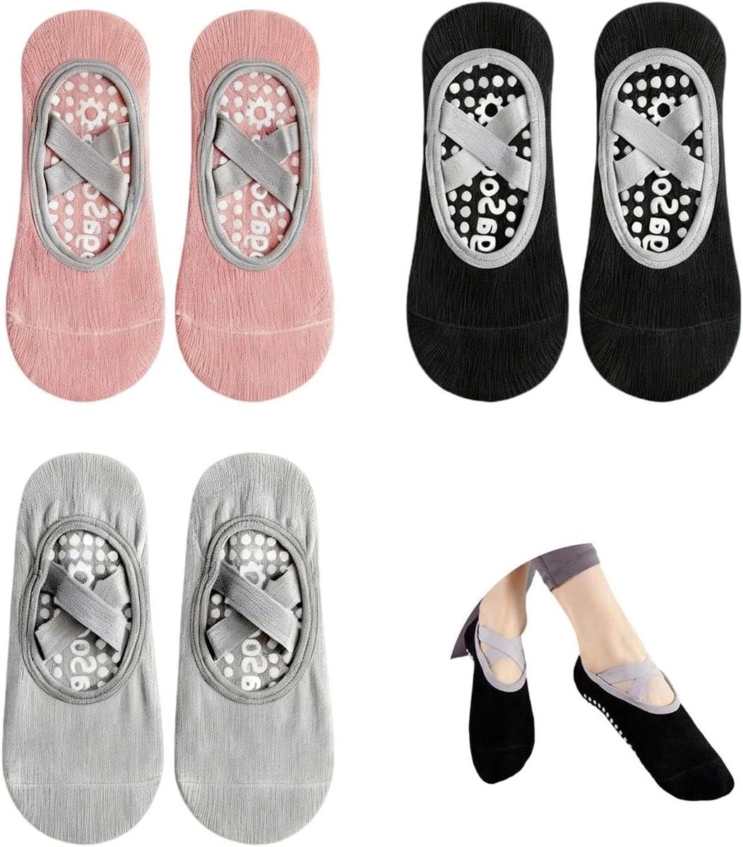 Yogashoes 3 Paar - Ballet Danssokken - Binnen Fitness - Anti-Slip Zolen - Dames - Multicolor