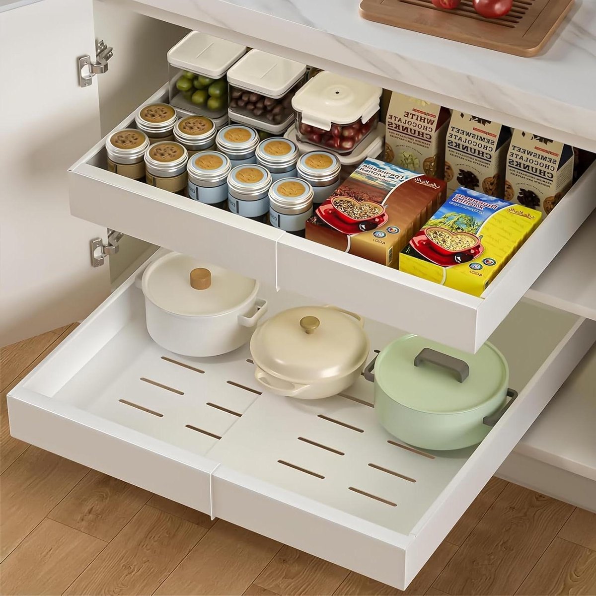 Uitschuifbare Lade - Kast Organizer - Keuken Opbergen - Verstelbare Breedte - 32-52 cm - Wit