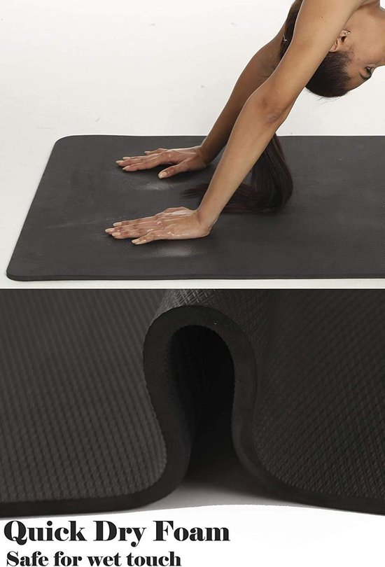 Yogamat - Fitnessmat Oefenmat - Thuis Sporten - Extra Breed Antislip - 183 x 82 cm - Zwart van Yogamat — afbeelding 3