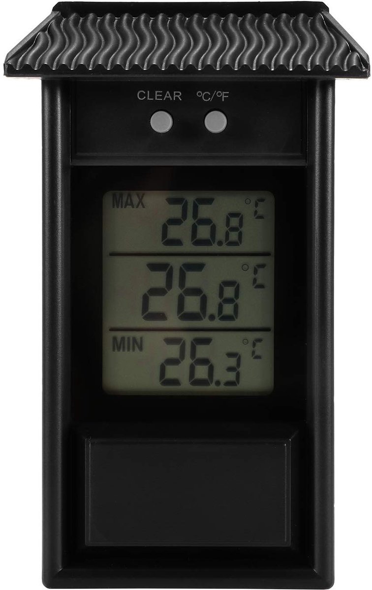 aladdien - Broeikasthermometer - Digitale thermometer - Waterdicht - Zwart - Temperatuurbereik - Geschikt voor binnen en buiten - 0,1°C resolutie