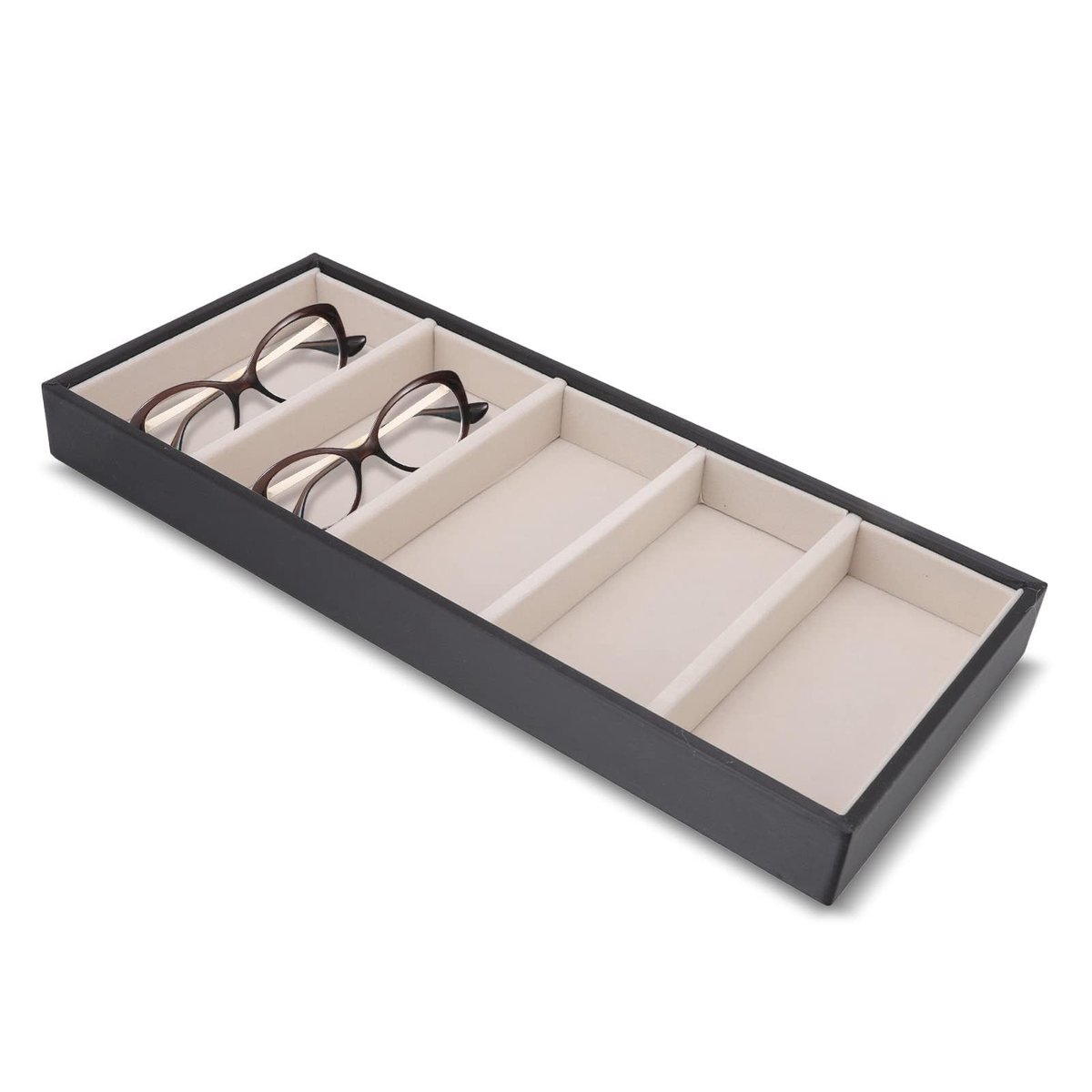 ONF3 - Brillendoos - Organizer voor Brillen en Sieraden - Zwart - 5 Compartimenten - Functioneel en Elegant - Geschikt voor Alle Gelegenheden