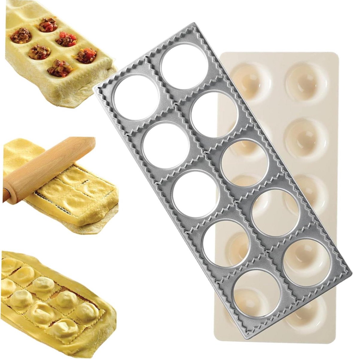 Ravioli Vorm - Deeg Maker - Zelf Maken - 10 Gaten - 24.5 x 11 cm - Zilver
