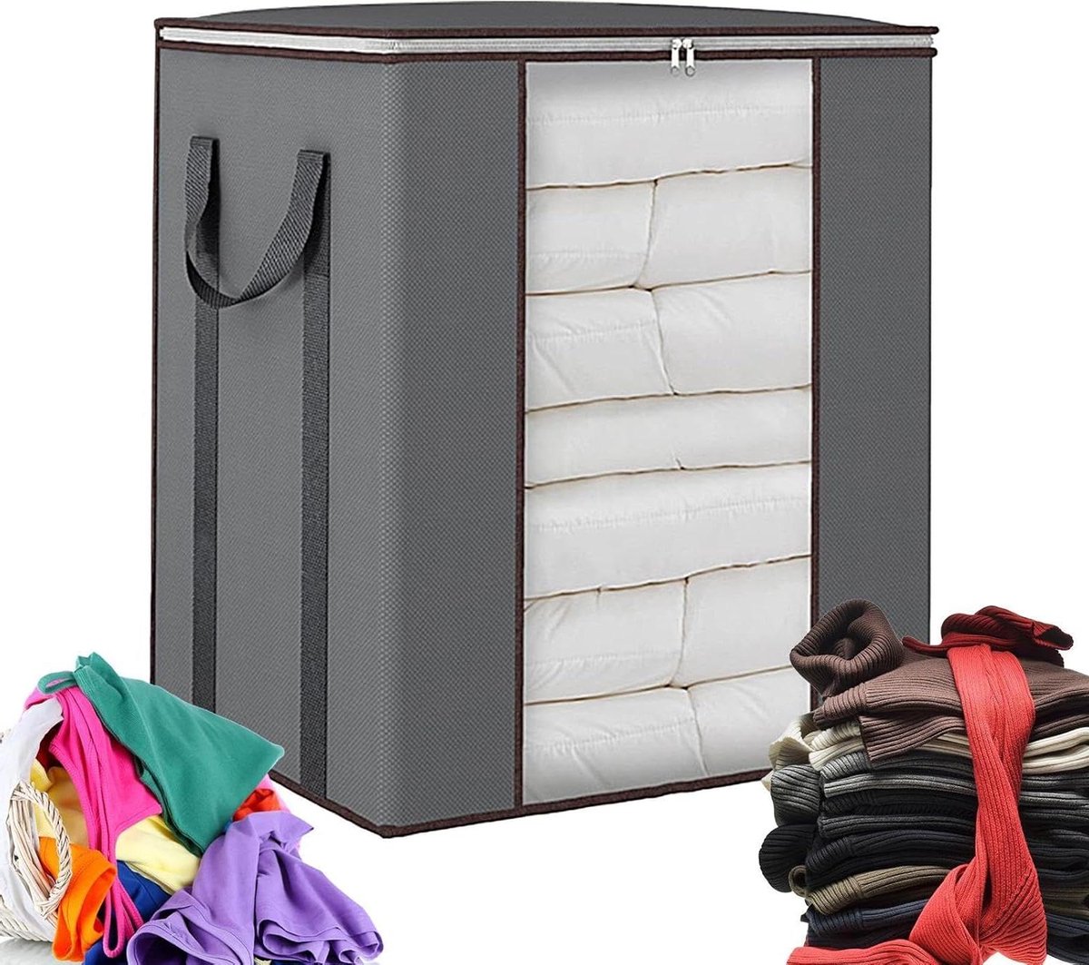 Deken Opbergtas - Opbergbox Dekbed - Kast Ordenen - Transparant Venster - 50x40x60 cm - Grijs