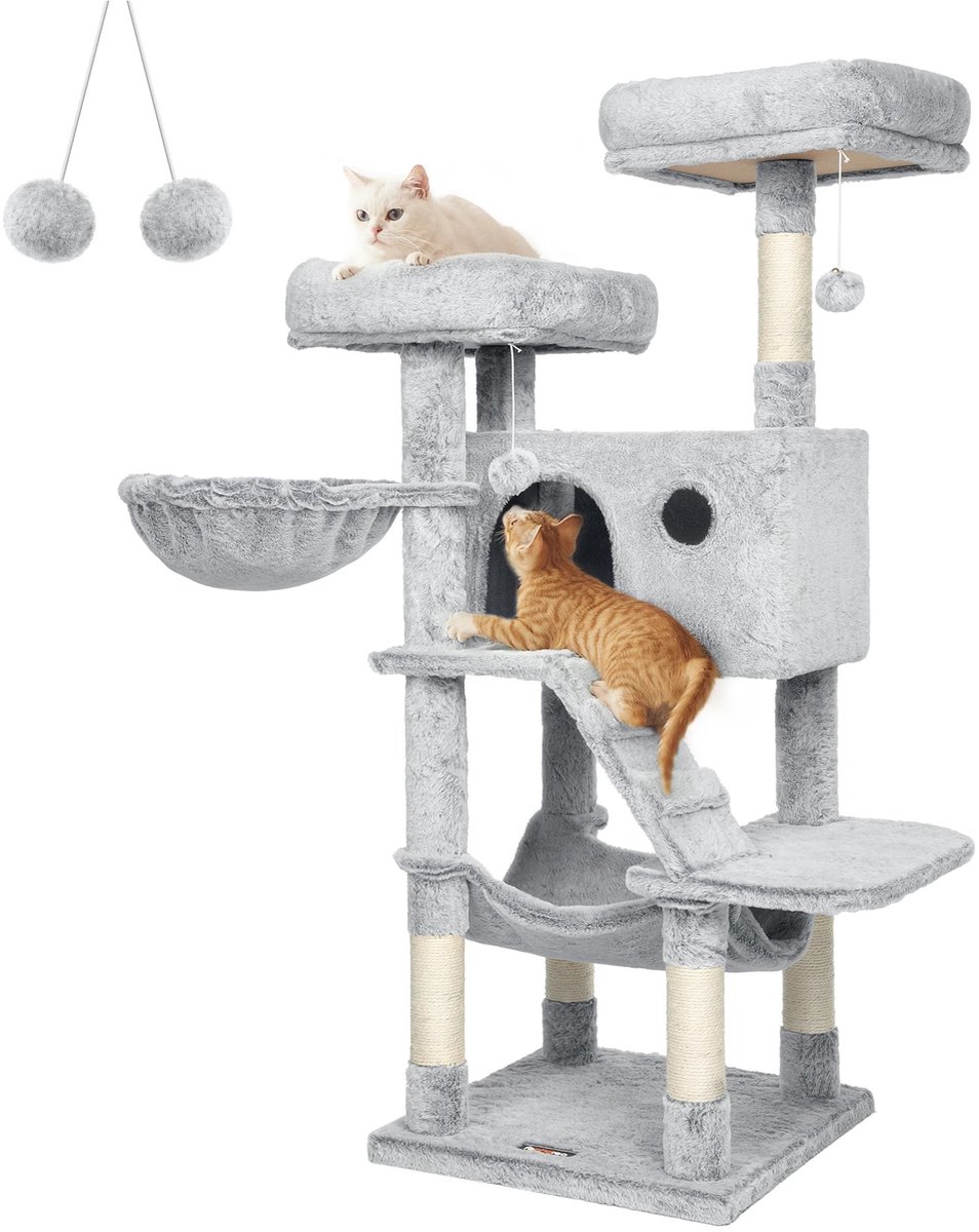 Golaro Krabpaal - Katten krabpaal - Kattenboom - Kattenmeubel - Stabiel Klimmeubel met Huisje en Relaxmand - Grijs/Blauw