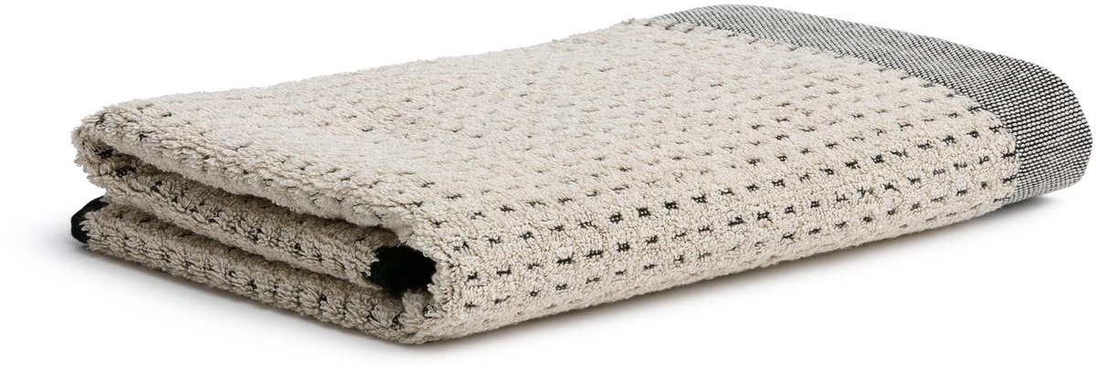 aladdien - Douchehanddoek - Piqué structuur - 80 x 150 cm - Natuur/Zwart - Katoen/Linnen - Geschikt voor sauna/spa - Luxe gevoel