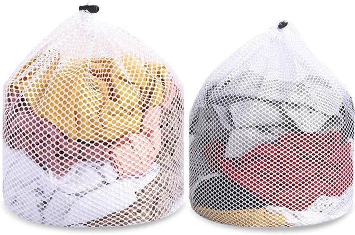 Grote waszakken met koordstopper - Herbruikbare wasnet - Wit - Mesh - Kousen - Ondergoed - Beha