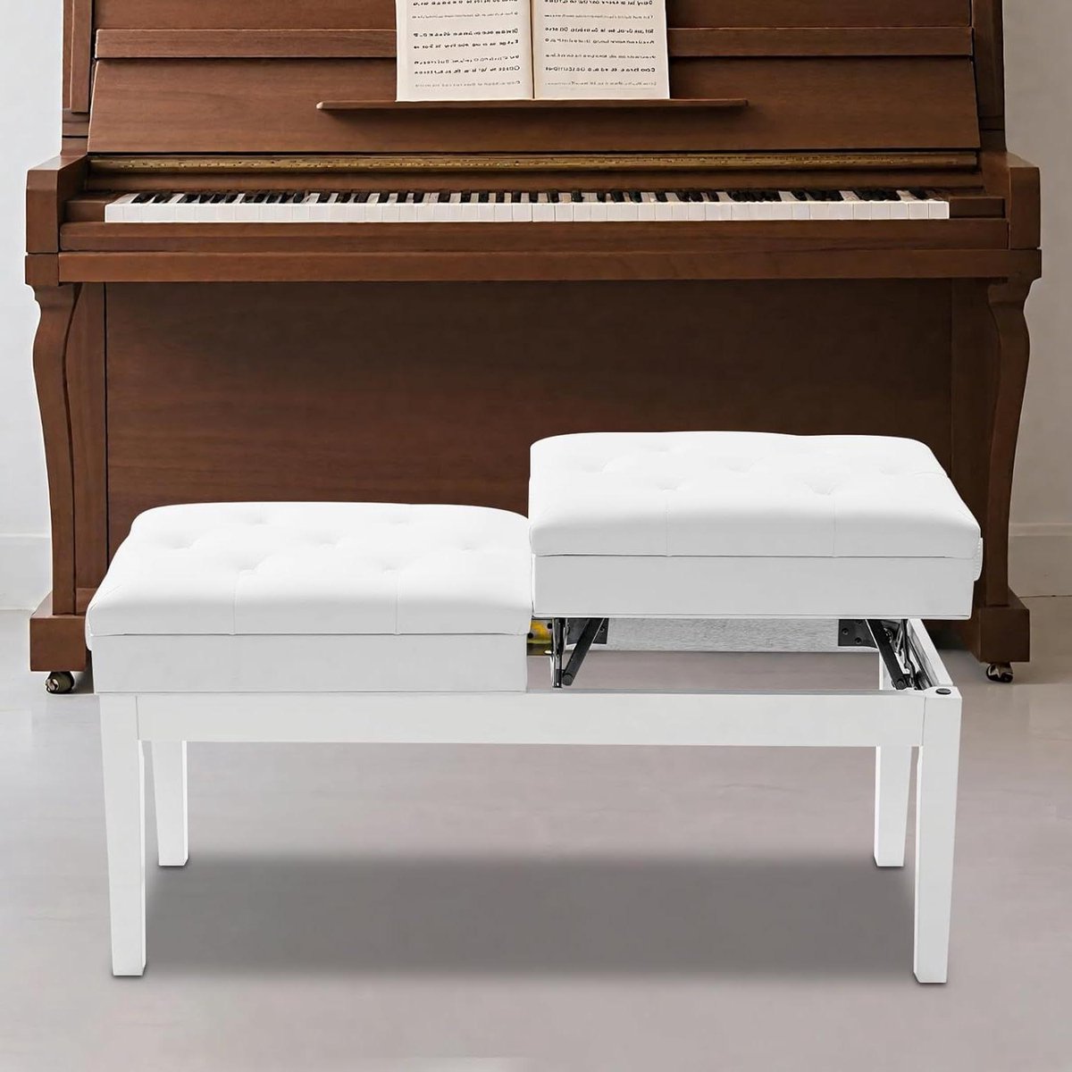 Verstelbare Pianobank voor Twee Personen met Opbergruimte Wit