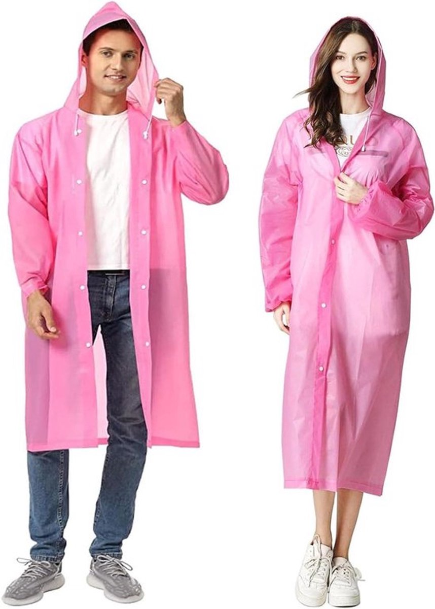 Herbruikbare Regenjas en Poncho 2-Pack, Unisex, Draagbaar, Roze, Volwassenen