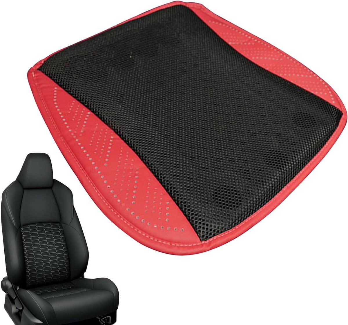 Geventileerd Zitkussen - Auto Stoelkoeler - Comfortabel Rijden - Drie Snelheden Ventilator - 43 x 43 cm - Zwart Rood