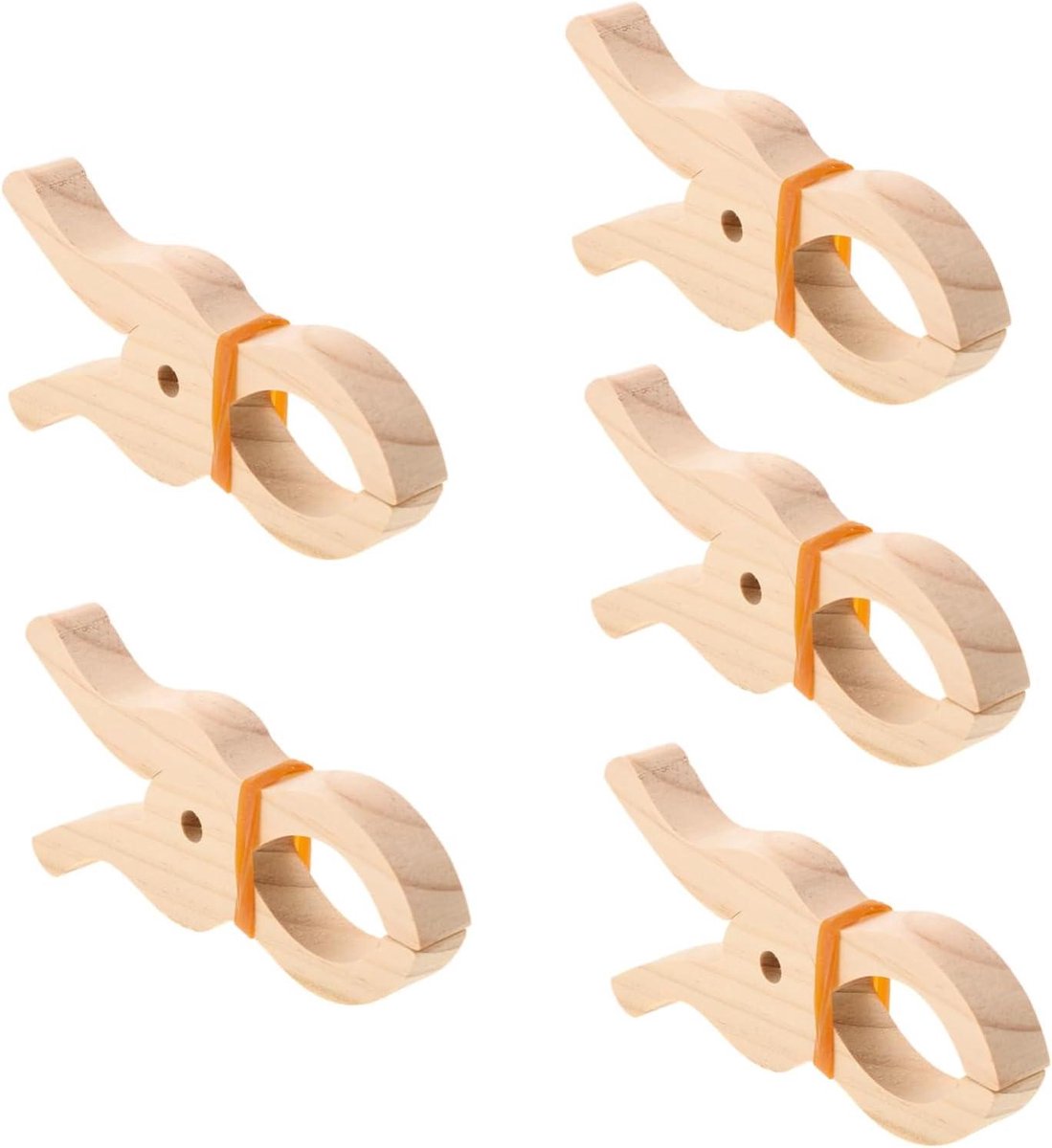 Houten Wasknijpers - Grote Klemmen - Kleding Ophangen - Antislip Grip - 5 Stuks - Beige