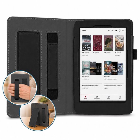 Étui adapté au Kobo Libra Colour – Étui folio avec poignée et béquille – Auto/Wake – Noir