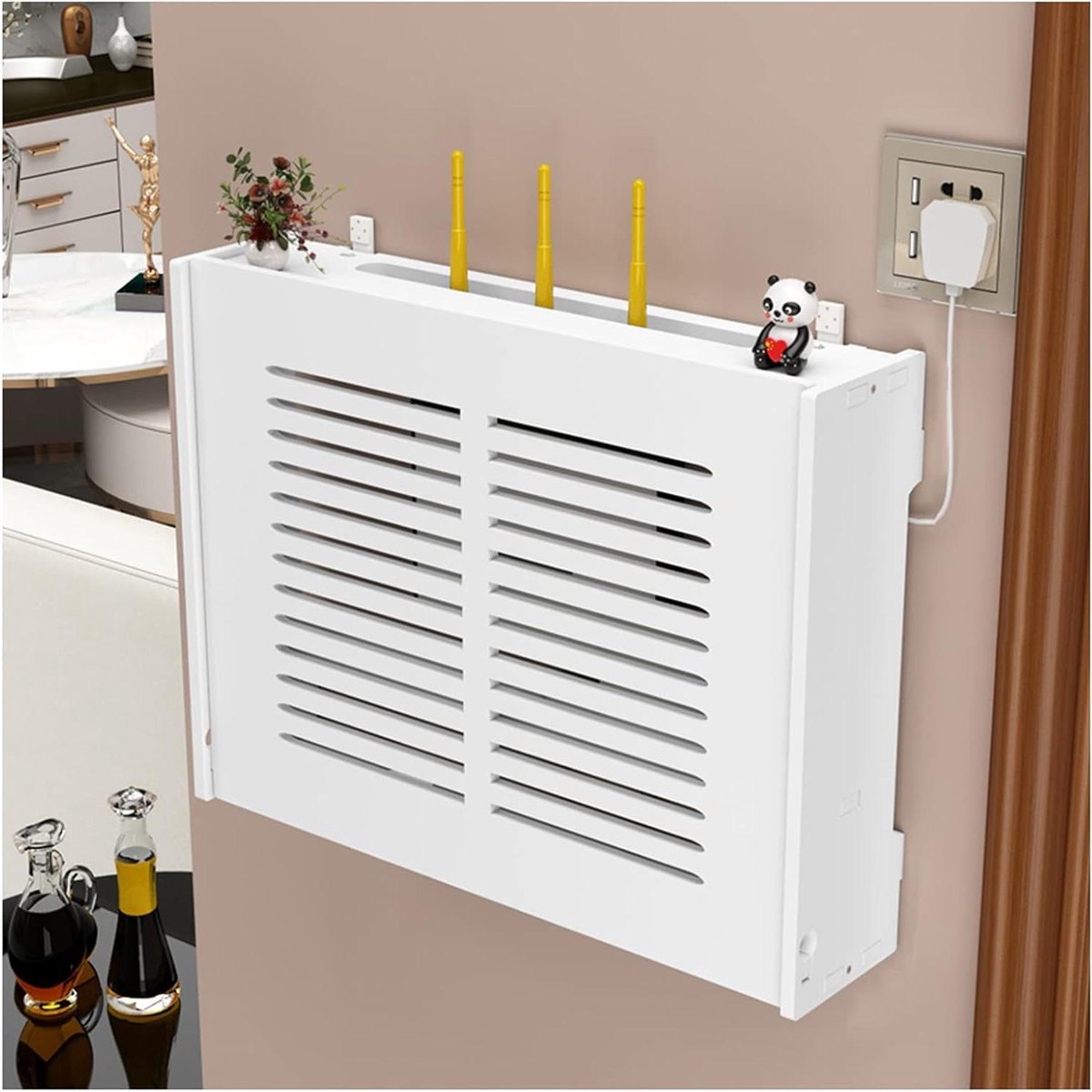 Opbergkast Organizer - Router Kast - Apparaten Opbergen - Ventilatiesysteem - 42x31x10cm - Wit