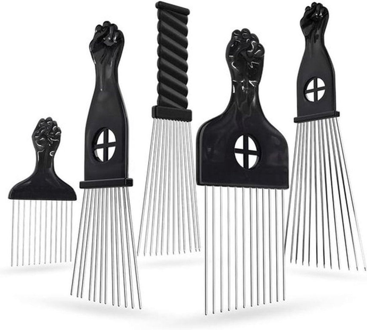 Metalen afro kammen set voor haarstyling bij krullend haar - 5 stuks
