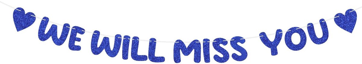 Allecto - We Will Miss You Banner - Afscheidsdecoraties - Blauw - Glitter - Feestversiering - Geschikt voor Afscheidsfeest - 17x15 cm