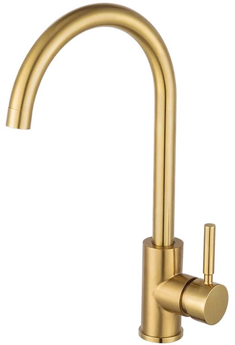 H&F Keukenkraan Goud RVS – 360° Draaibare Keukenmengkraan met Hoge Uitloop – Warm en Koud Water
