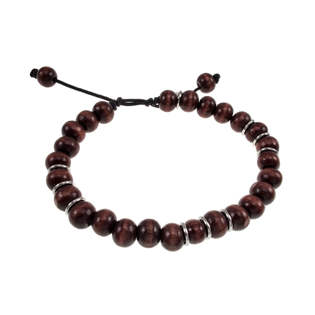 Armband met Houtkralen en Roestvrij Staal, Unisex, Polslengte 16- 18 cm - Handgemaakt esde2