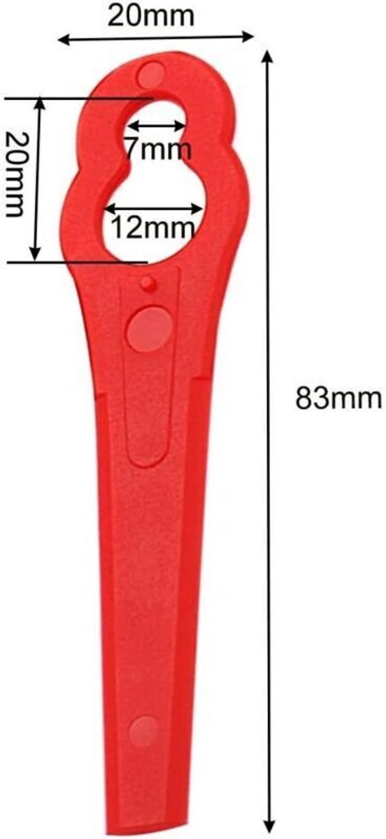 Verpakking geschikt voor 100 vervangende plastic messen geschikt voor Florabest LIDL grasmaaiers FRTA 20 A1, FAT 18B3 en FRT18A