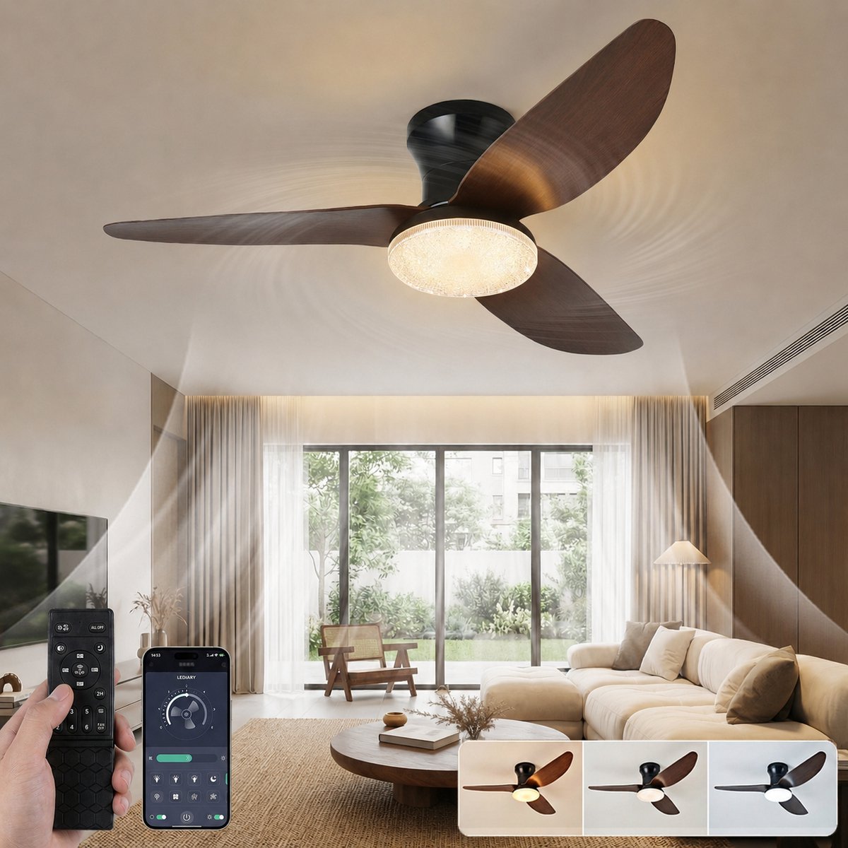 Mupoo Plafondventilator Met Verlichting Ø100cm - Stil & Dimbaar - Smart App & Zomer/Winterstand - Ventilatorlamp Voor