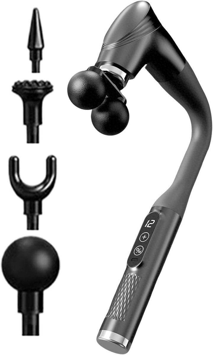Rugmassageapparaat met warmte - Elektrische vibrator - Spierontspanning - Draadloos met handgreep - 356 x 23 x 6 cm - Zwart