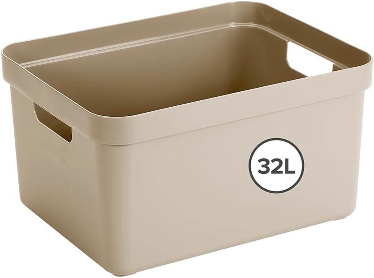 Opbergbox Thuis - Opbergbak Bak - Spullen Opbergen - Met Handvatten - 32 Liter - Beige