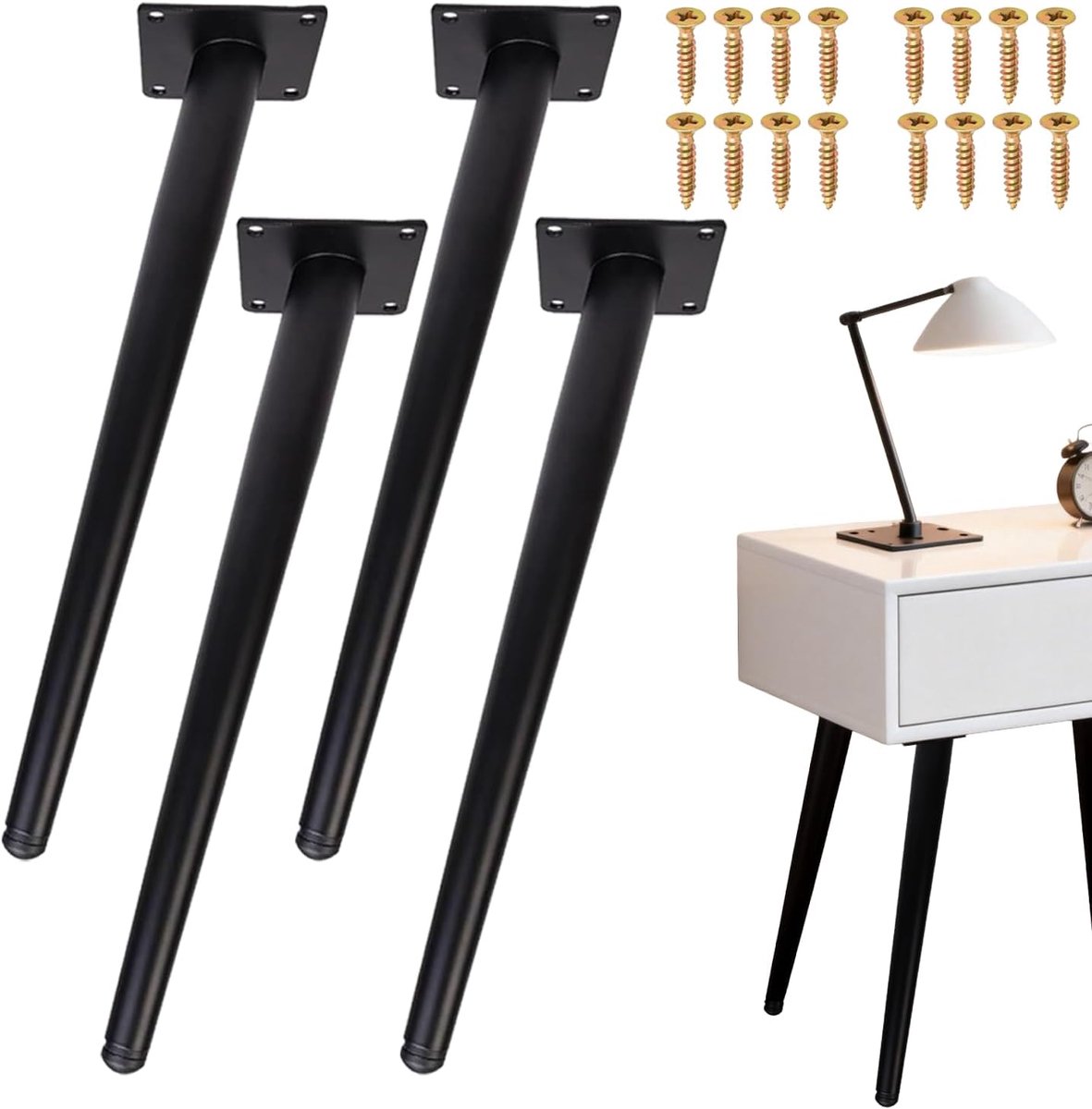 Schuine tafelpoten - Meubelonderstel - Meubels maken - Robuust staal - 40 cm set van 4 - Zwart