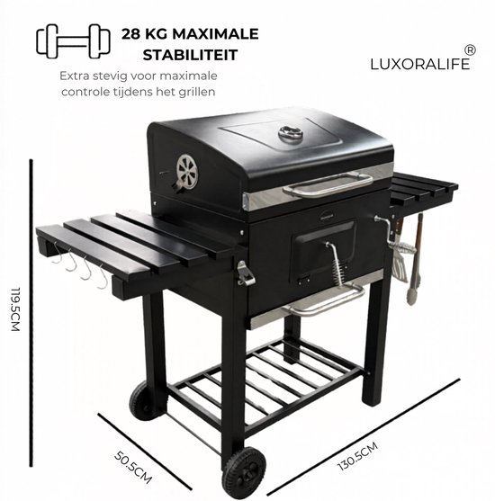 Luxoralife Houtskool BBQ - Smokerbarbecue - PFAS Vrij - Verstelbaar Kolenrooster -bbq- 42x57cm Grilloppervlak - Zijpanelen - Zwart van Merkloos — afbeelding 2