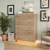 Commode met 5 laden, houten commode, LED-verlichting en grote opbergruimte, opbergmeubel 73x40x111 cm, voor slaapkamer, woonkamer, moderne stijl, licht eikenhout