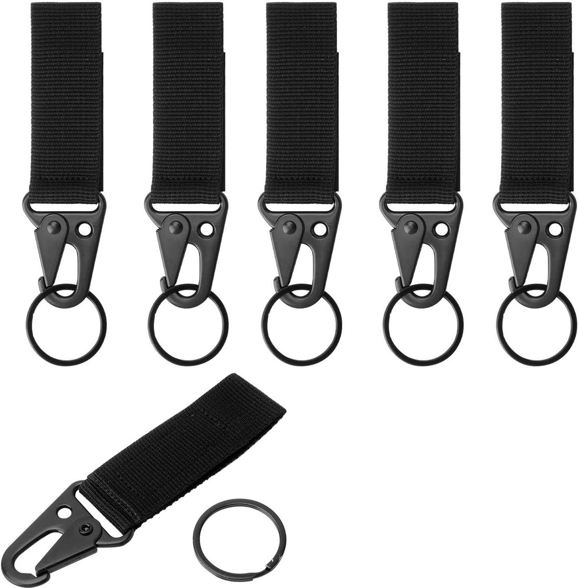 Set van 6 Multifunctionele Carabiners, Sterke Sleutelhangers met Zelfsluitende Clip, Ideaal voor Rugzakken, Kamperen en Buitensporten
