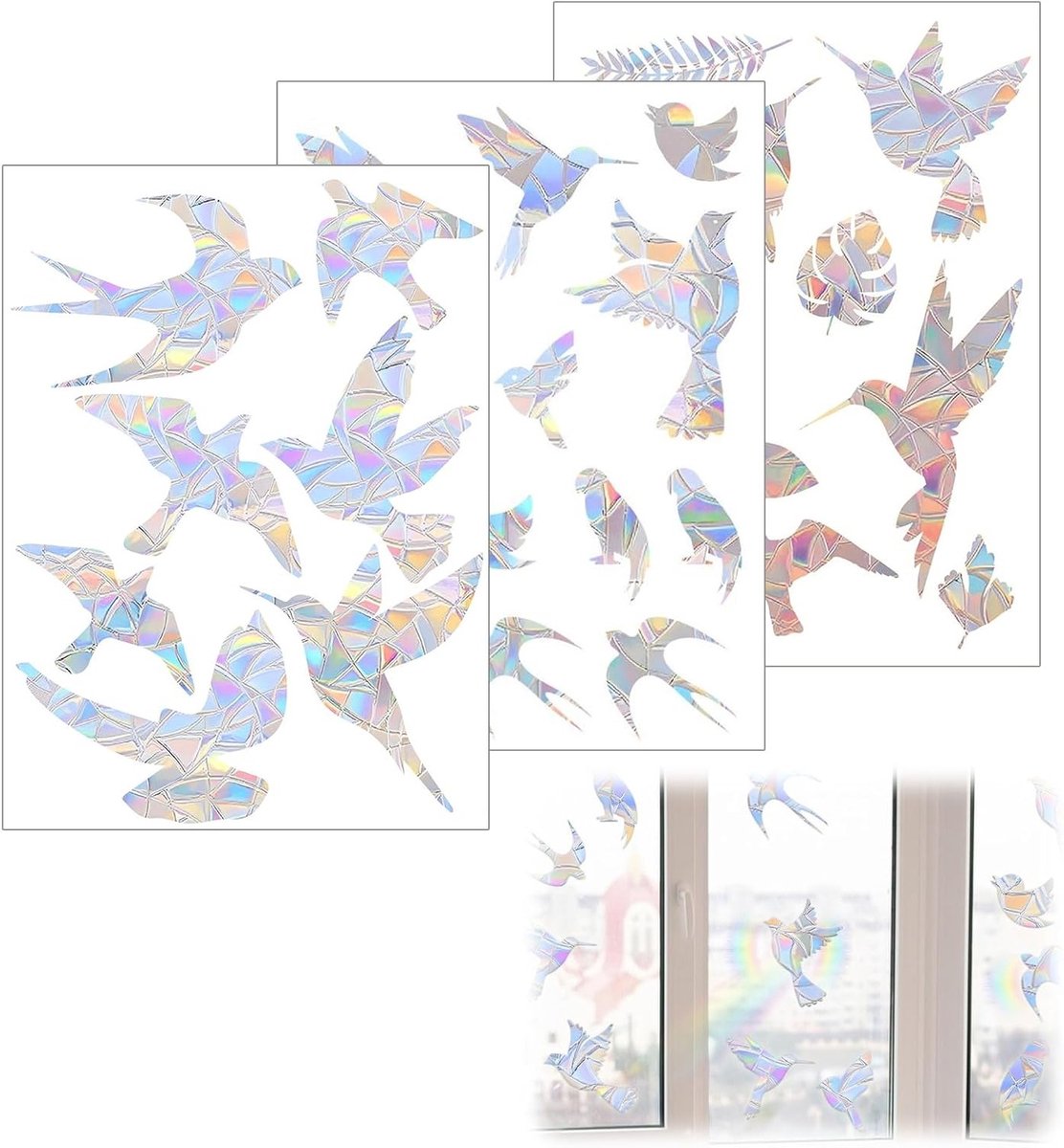 Anti-Collision Raamstickers voor Vogels, 32 Stuks, Bescherming tegen Raamimpact, Zonlicht Reflectoren, Decoratieve Raamdecoratie