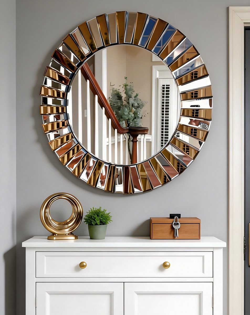 Artloge Wandspiegel - Ronde Zonnestraal Spiegel Design - 80cm Groot - Zilver & bruin