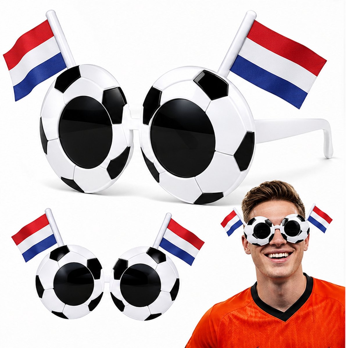 Voetbal Zonnebril met Nederlandse Vlag - WK 2026 Versiering - WK-Bril met Nederlandse Vlagontwerp voor Fans en Sportfeesten - Heren en Dames - Festival Zonnebril - Festival bril - Oranje Feestartikelen - Voetbal & Sport - Hup Holland - SOLLBRY®