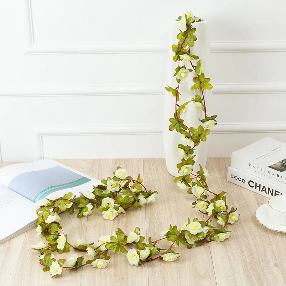 Kunstbloemen Witte Rozen Slinger 250 cm - Nepbloemen Decoratie - Bruiloft, Interieur & Fiets - Kasey