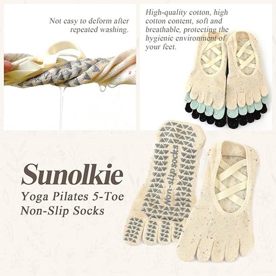 Set van 3 paar antislip yogasokken voor dames met antisliphandvatten en -bandjes van Merkloos — afbeelding 4
