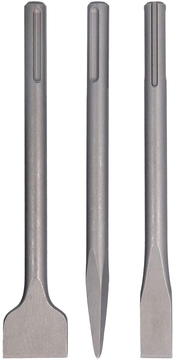 Beitelset Carbon Staal - Punt en platte beitels - Beton verwijderen - Antislip handvat - SDS MAX - Grijs