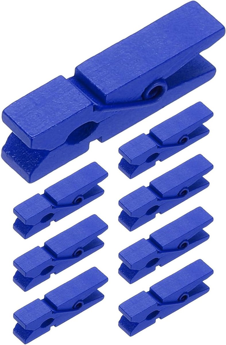Houten Knijpers - Kleine Clips - Foto's Ophangen - Sterke Houten Greep - 50 Stuks - Blauw