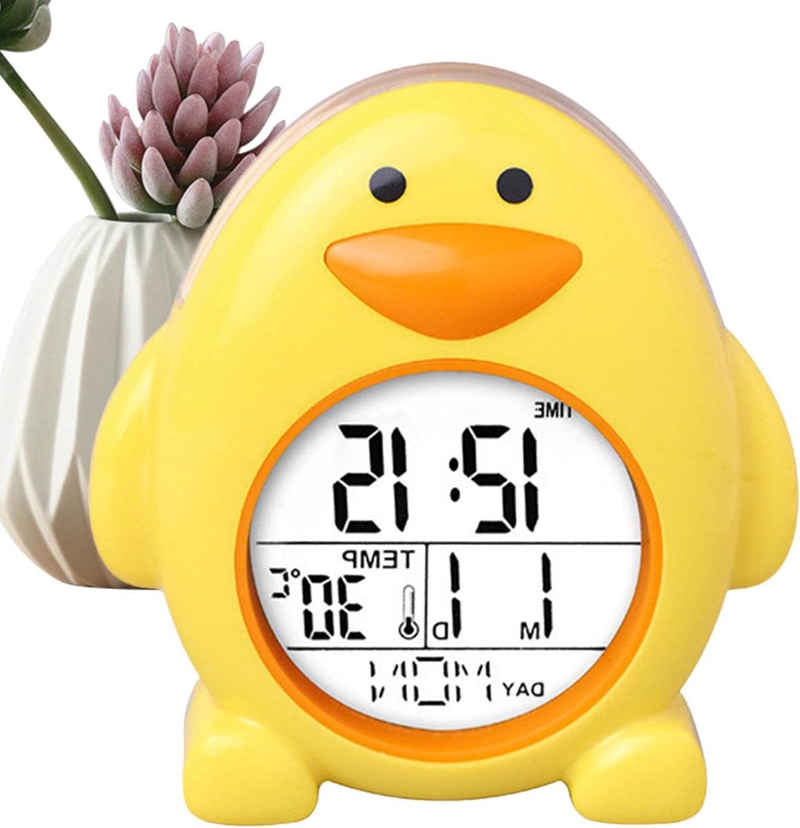 Digitale wekker - Kinderklok pinguïn - Wakker worden - Met temperatuur - 346 x 394 cm - Geel